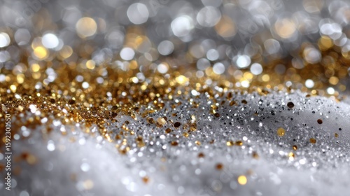 Sparkling glitter in golden and silver hues covering a surface during a celebration or craft activity