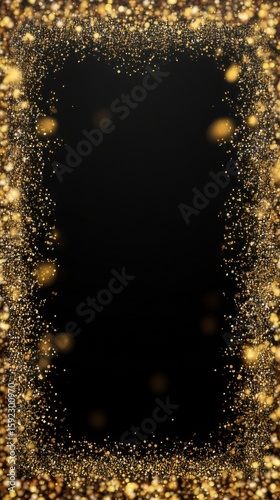 Sparkling golden particles create a festive atmosphere against a dark background for celebrations or parties