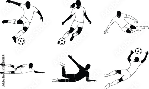 Wallpaper Mural Soccer players vector illustration of football action scenes silhouette sport team game competition, editable vector. Torontodigital.ca
