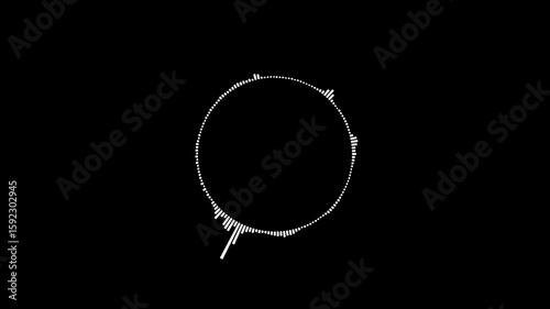 white audio visualizer on black background, sound wave visualization, audio visual, waveform loop, Audio Spectrum. Visualizer. Sound wave effect. music visualizer background circle shape