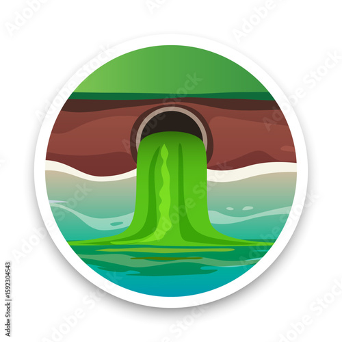 Toxic waste pouring into sea or river. Vector illustration.