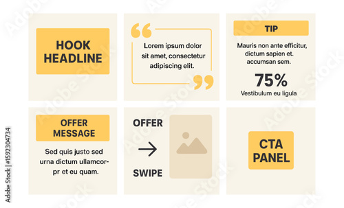 Infographic layout with hook headline, offer message, tip, and cta panel