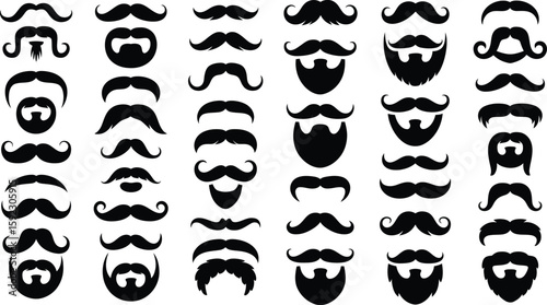 Mustache beard styles vector set illustration collection of facial hair design elements for barbershop logo, editable vector.