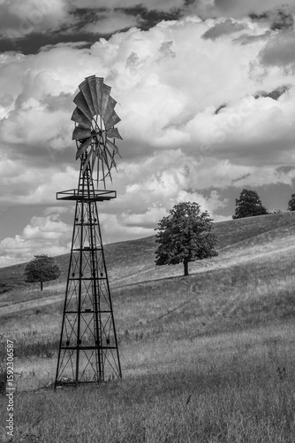 Old Windpump in Cotswold Black and White