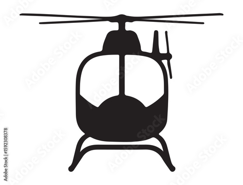 Front-facing helicopter icon silhouette with rotor blades, flat vector on white