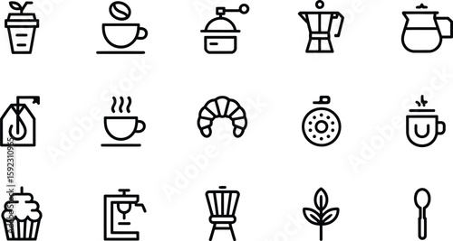 Collection of coffee and breakfast icons in a clean silhouette style