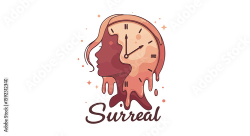 Female Silhouette Melting into Clock with ‘Surreal’ Script Icon