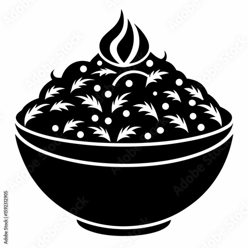 A delectable black silhouette vector showcasing the popular Indian rice dish Biryani, perfect for culinary designs, restaurant menus, or representing South Asian cuisine and cultural heritage.