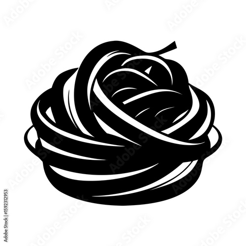 A crisp black silhouette provides a modern vector representation of fresh fettuccine pasta, showcasing a classic Italian food staple for culinary designs and restaurant menus.