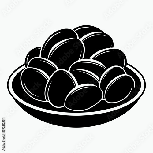 This vector silhouette presents gnocchi, the delightful Italian dumplings, rendered in stark black against a light backdrop, ideal for culinary themes and menu designs.