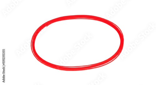 A simple red oval shape is handdrawn and isolated on a plain transparent background, perfect for highlighting