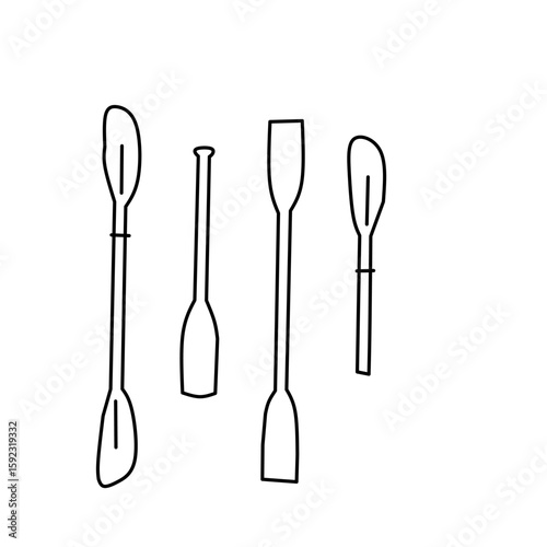 Minimalist line art of four different oars or paddles. Simple design perfect for boating, kayaking, canoeing, water sports, and outdoor adventure themes.