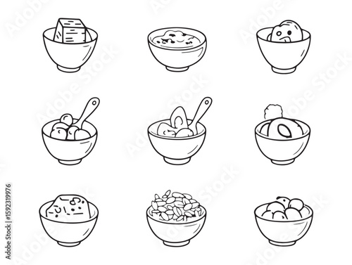 hand drawn muesli cereal bowl line art vector minimalistic style