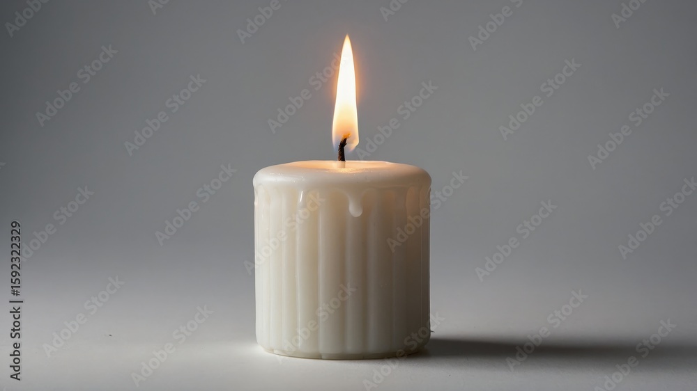 Tranquil scene with lit candle on solid background Tranquil scene with lit candle on solid background