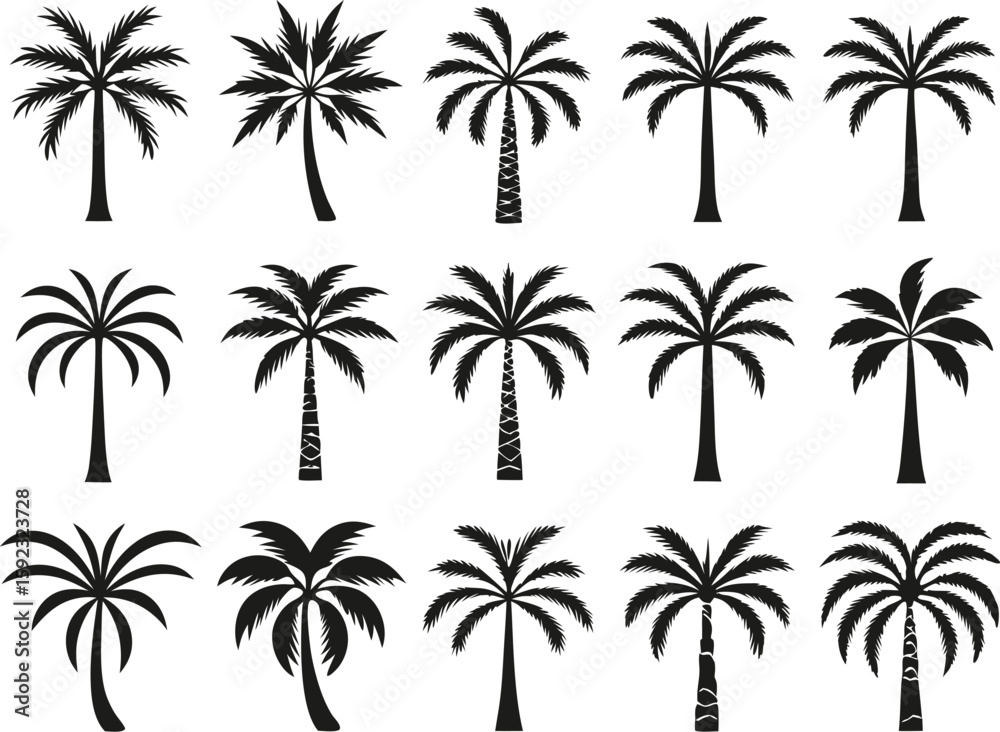Fototapeta premium Collection of palm tree silhouettes