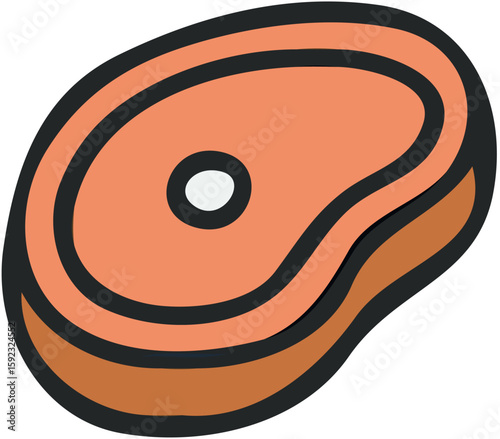 A stylized illustration of a cut of meat, featuring a central bone.