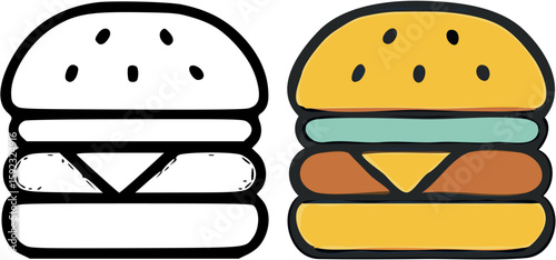 Simple black and yellow hamburger illustration.