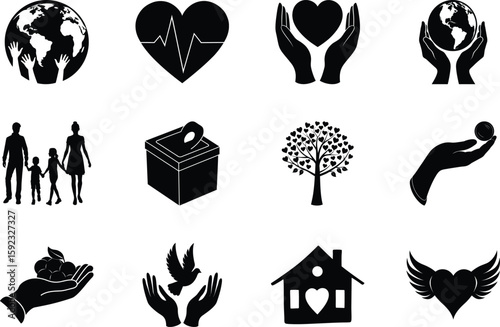 Charity symbol silhouette set on a white background