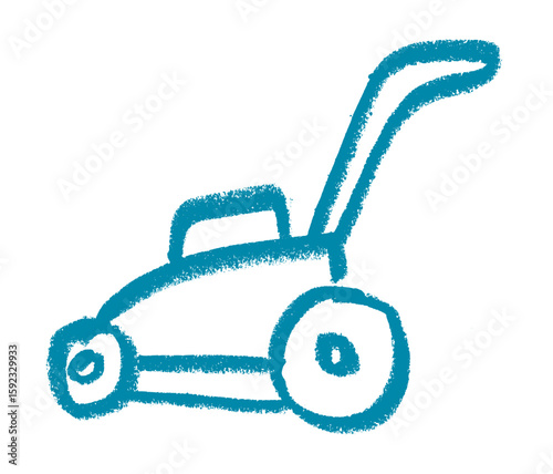 Lawn Mower Garden Gardening Related Icon Crayon Chalk Drawing Doodle Vector