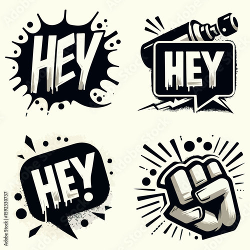 Spray painted graffiti speech bubble icon sprayed with word hey graffiti speech bubble symbol vector 