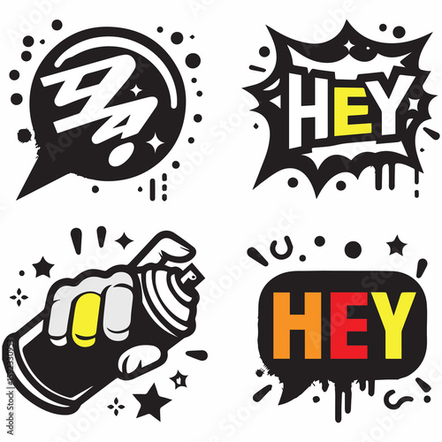 Spray painted graffiti speech bubble icon sprayed with word hey graffiti speech bubble symbol