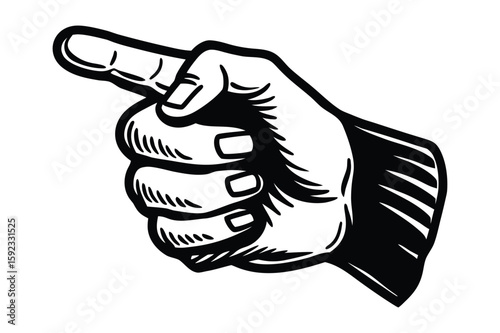 Close up low angle shot of a right hand pointing with clean line art