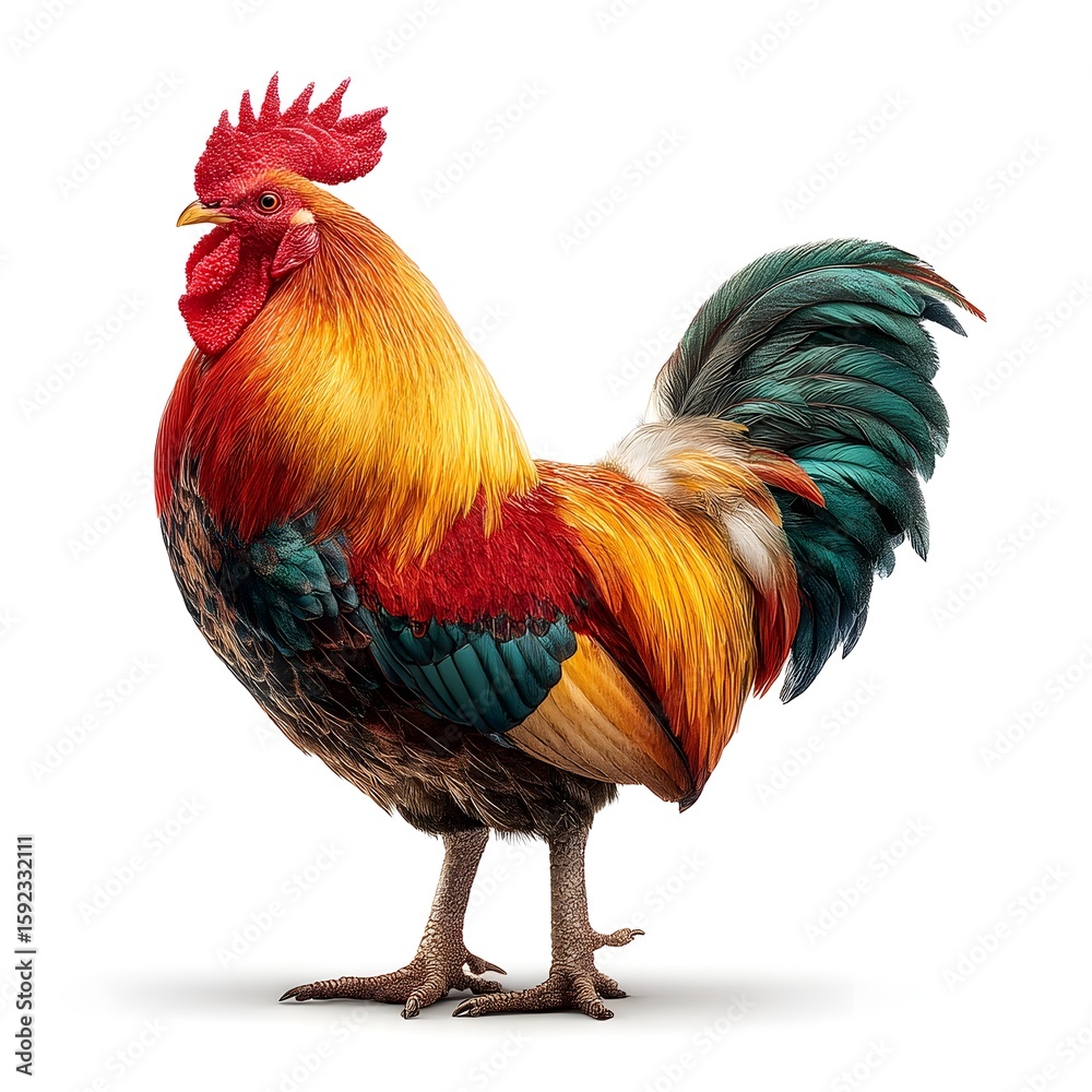 Fototapeta premium Vibrant rooster crowing in studio setting