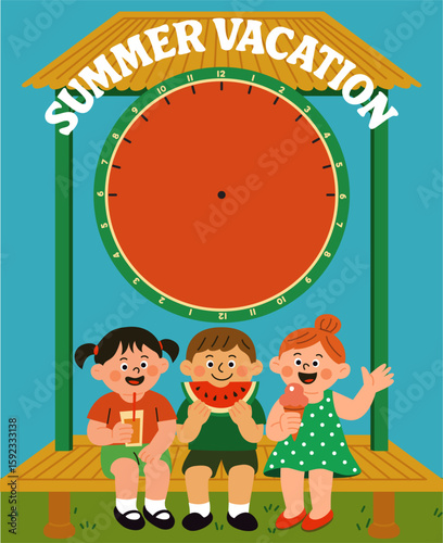 Summer Vacation Daily Planner with Kids and Watermelon