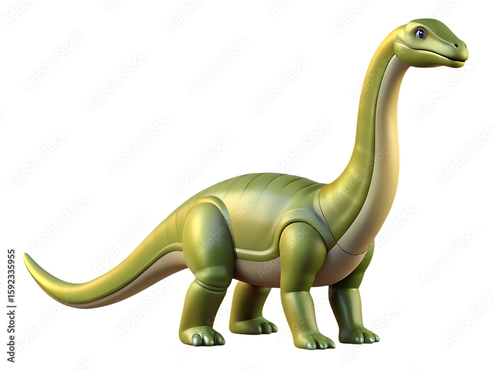 Obraz premium Cute cartoon green brachiosaurus dinosaur toy isolated on transparent background