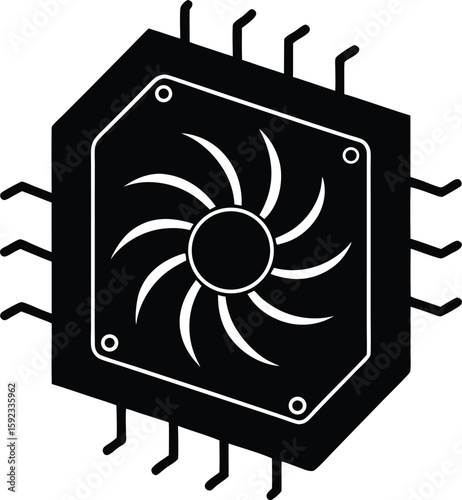 black and white computer processor fan clip art preview