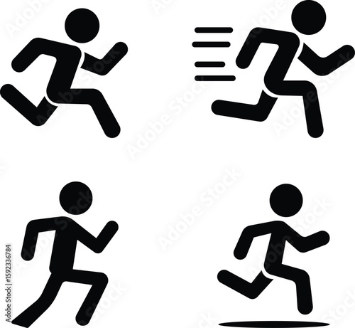 image displays of running and walking icon set. used to symbolize movement fitness or activity in various contexts workout modes or goals related to speed progress or routes web design infographics