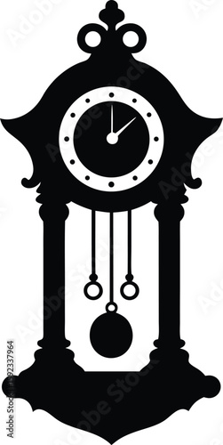 Vintage old fashioned pendulum clock silhouette isolated on transparent background classic timepiece design