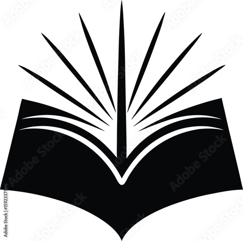 Silhouette of an open book radiating light rays symbolizing knowledge and inspiration isolated on transparent background
