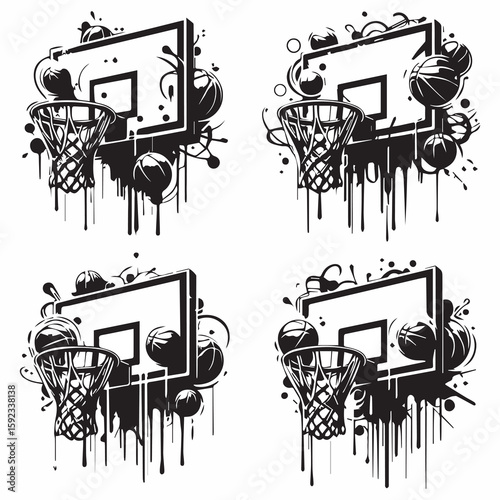 Basketball hoop in graffiti style with black spray paint