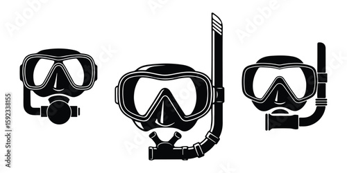 Scuba diving mask and snorkel gear vector set on white background.