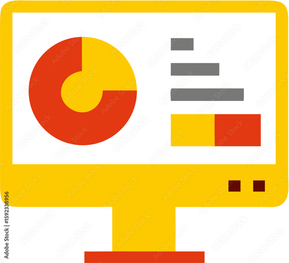 Fototapeta premium Flat Vector icon of pc srceen showing charts