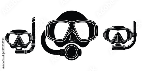 Collection of diving mask and snorkel set vector.