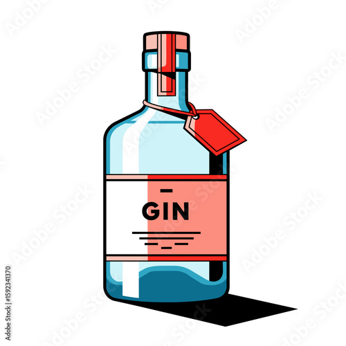 Stylized gin bottle with label showcasing vibrant colors