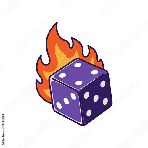 Vibrant illustration of purple dice with flame, depicting excitement and intensity