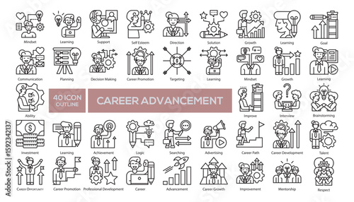 Set of career-related illustrations in outline style. Suitable for business, HR, and education materials