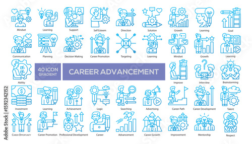 Set of career-related illustrations in blue style. Suitable for business, HR, and education materials