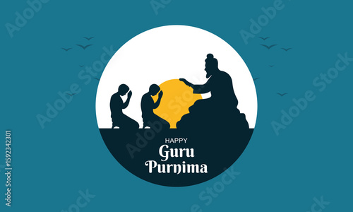Happy Guru Purnima Indian Spiritual Festival Illustration in Flat Silhouette Style. Perfect for Greeting Cards, Posters, Banners, and Spiritual Event Graphics.