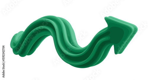 A green wavy arrow shape with light and dark shades on a white background pointing to the right side