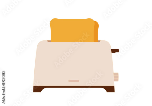 Minimal flat toaster with two toasted bread slices. Breakfast appliance, simple cut-out on white background. Simple illustration, stock flat vector, isolated.