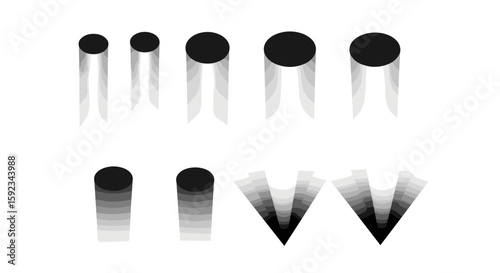 Abstract representation of black circles with faded trails on a white background design element