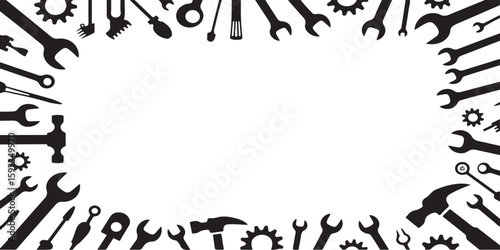 Tools array border for design project with mechanical tools , engineering background , with space to place text