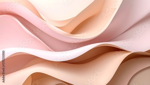 Abstract wavy forms in soft pastel shades of peach, pink, and beige