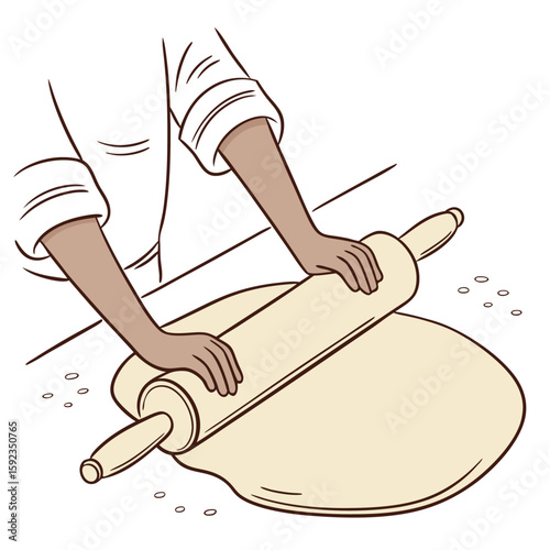 A chef rolling out dough on a white background