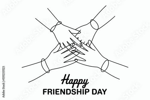 Four hands intertwined in a symbol of unity and friendship isolated on white background
