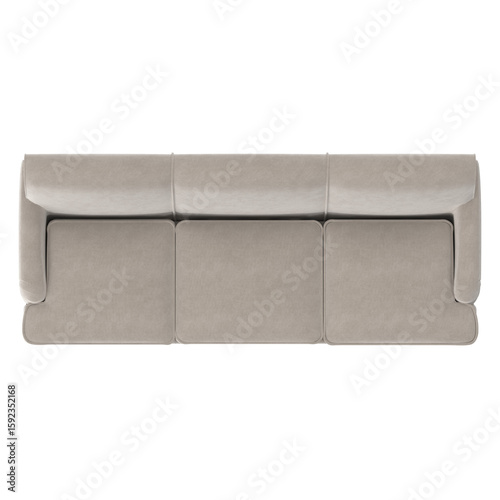 Foto Classic beige sofa top view plan, 3D render isolated on transparent background